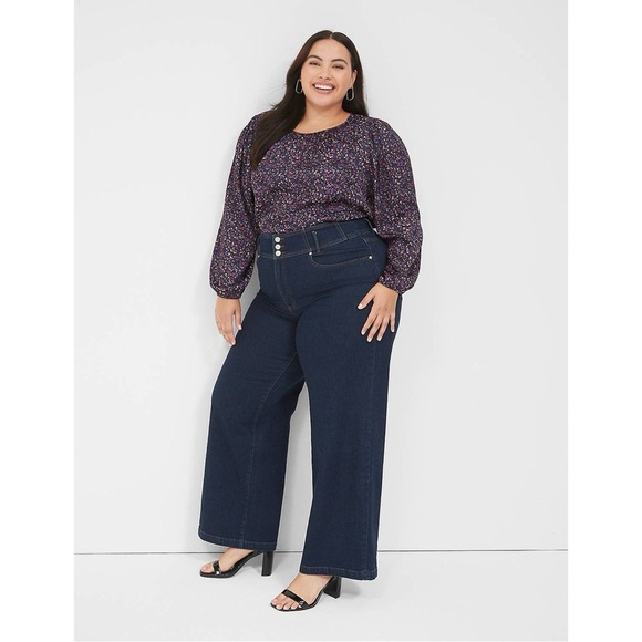 Lane Bryant Purple Floral Long Sleeve Satin Keyhole Dressy Blouse Top 18 1X - Picture 3 of 11